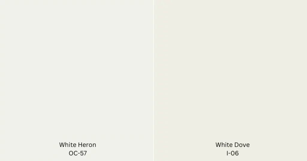 Benjamin Moore White Heron vs White Dove undertones