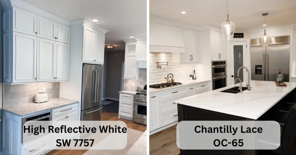 High Reflective White vs Chantilly Lace on kitchen cabinets